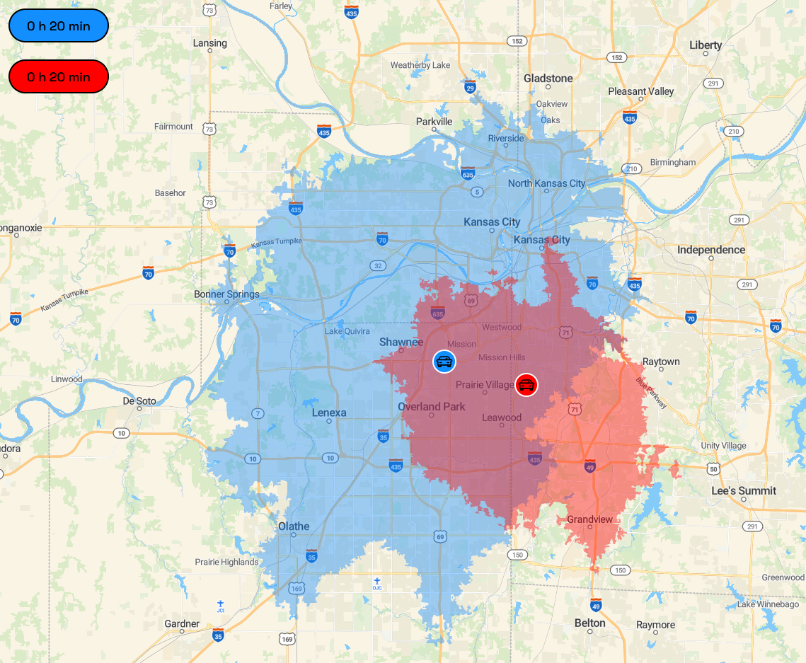 20 Minute Driving Map